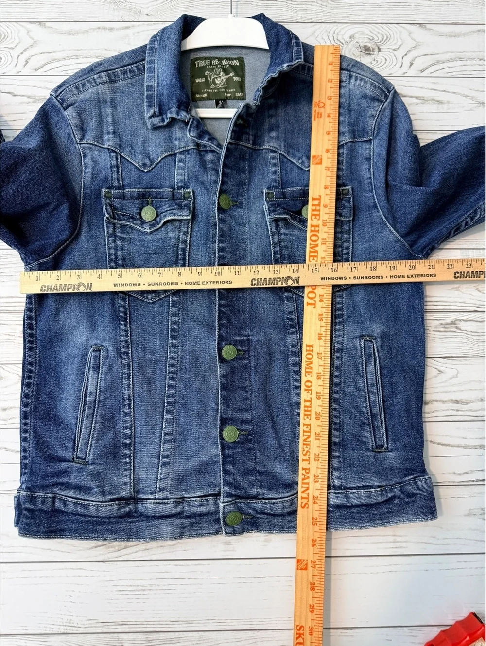 True Religion World Tour Denim Trucker Jacket Men’s L Green Hardware